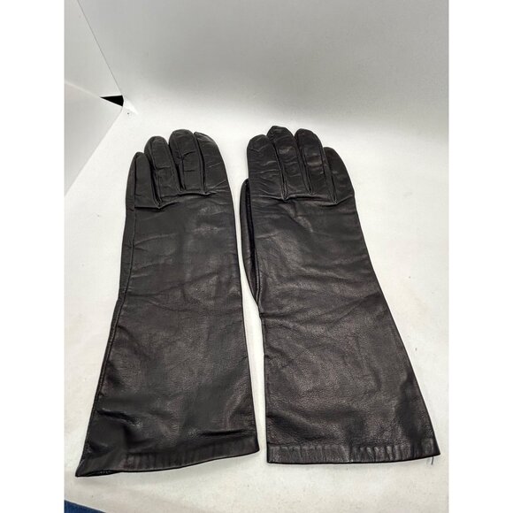 Long Black Leather Gloves With Colorful Lining Sz 7 witch goth glam - Picture 1 of 7